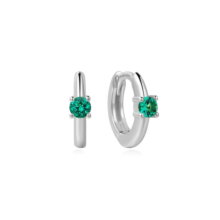 ANIA HAIE Silver Green Huggie Hoop Earrings