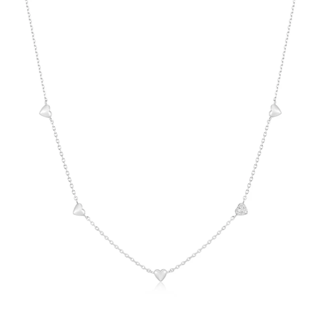 ANIA HAIE Silver Pave Puffed Heart Station Necklace