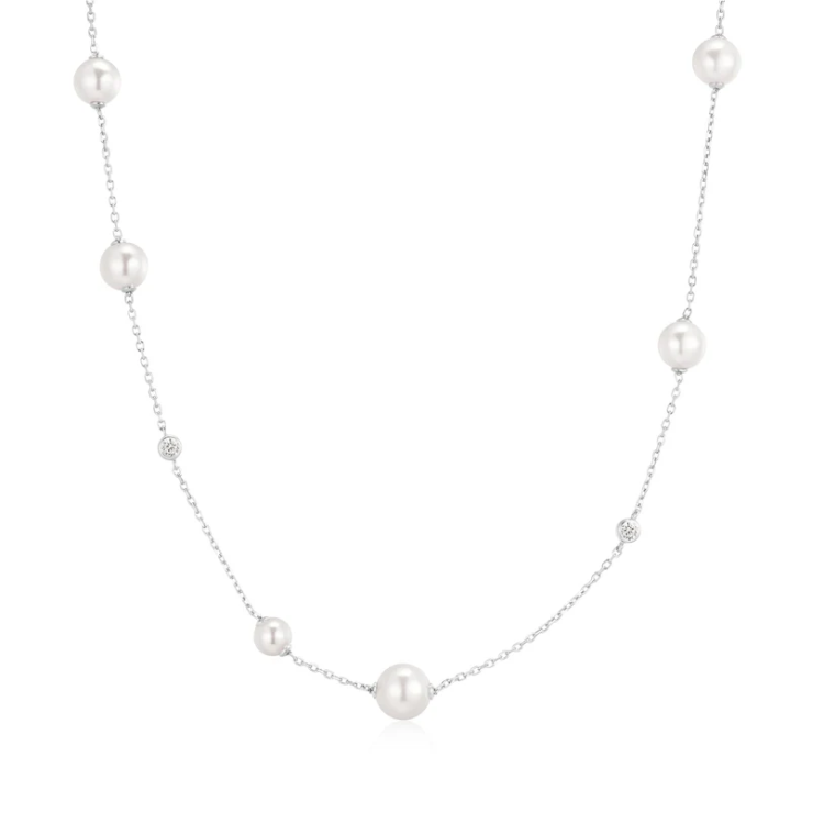 ANIA HAIE Silver Asymmetric Shell Pearl Station Necklace