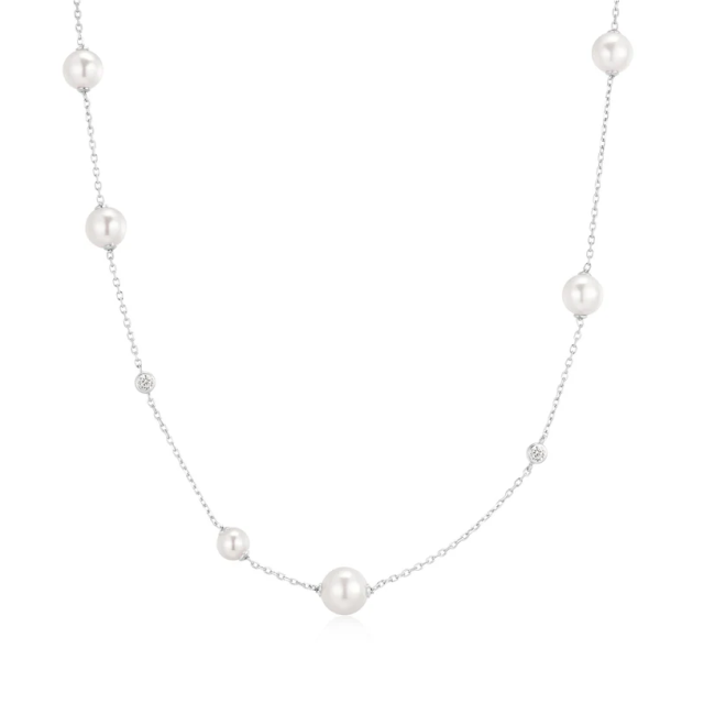 ANIA HAIE Silver Asymmetric Shell Pearl Station Necklace