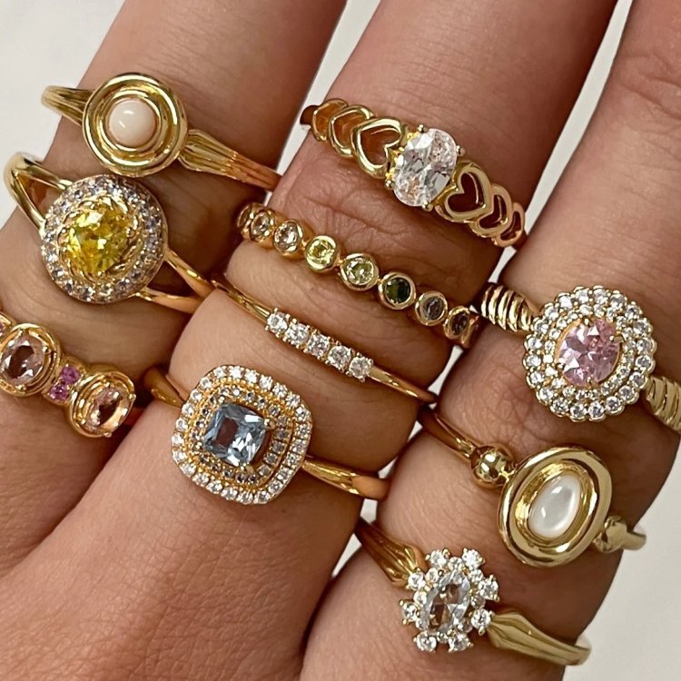 24KAE Ring with Small White Stones