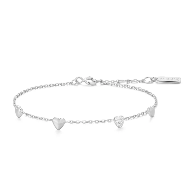 ANIA HAIE Silver Pave Puffed Heart Station Bracelet