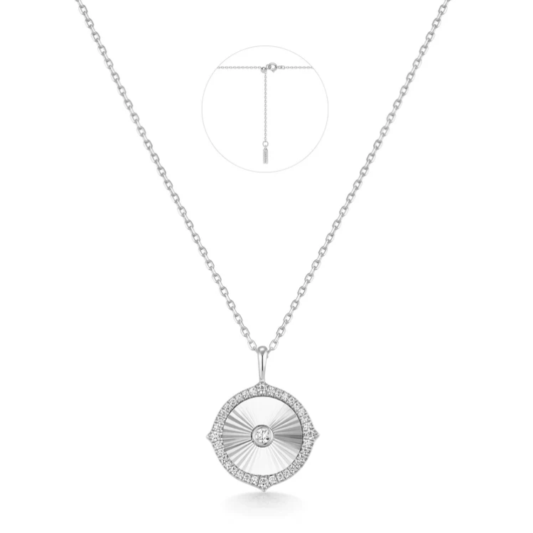 ANIA HAIE Silver Diamond-Cut Sunny Disc Necklace