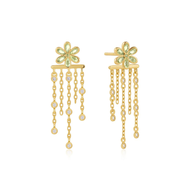 ANIA HAIE Gold Floral Tassel Drop Stud Earrings