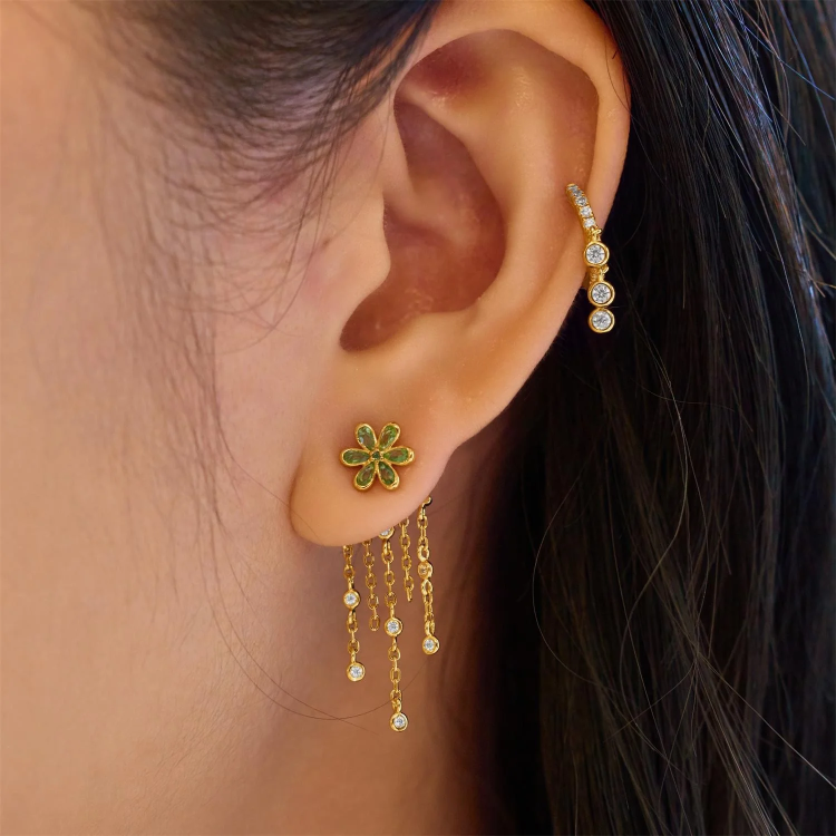 ANIA HAIE Gold Floral Tassel Drop Stud Earrings