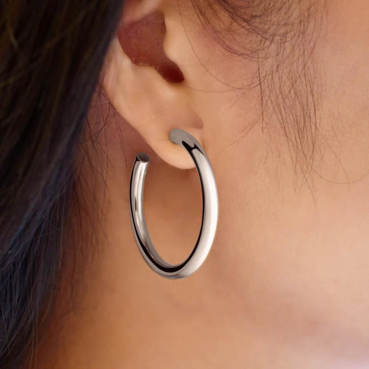 ANIA HAIE Silver Classic Tube Oversized Hoop Earrings