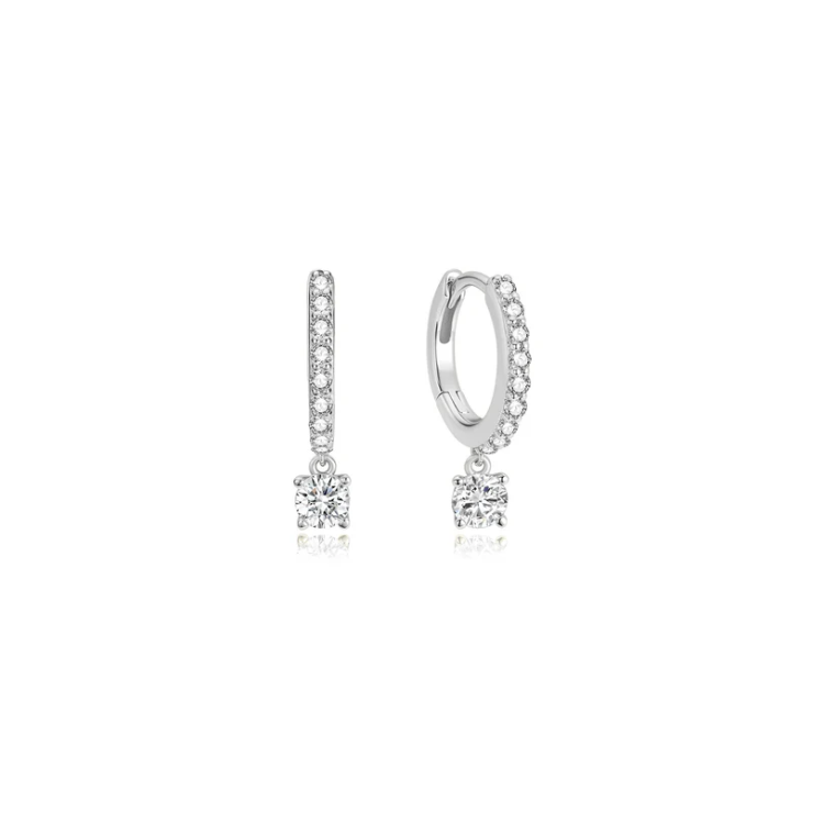 ANIA HAIE Silver Dangling Sparkle Huggie Hoop Earrings
