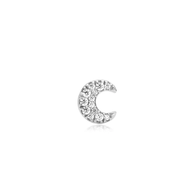 ANIA HAIE Silver Pave Crescent Moon Barbell Single Earring