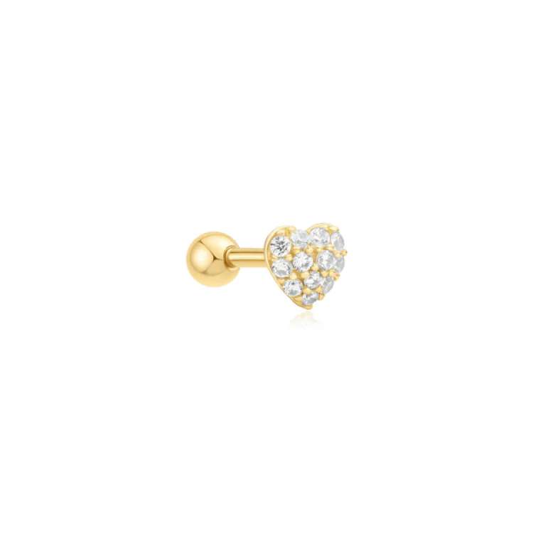 ANIA HAIE Gold Pave Heart Barbell Single Earring