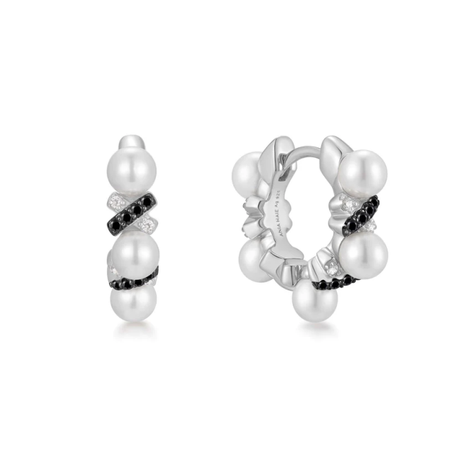 ANIA HAIE Two-Tone Sparkling Braided Shell Pearl Huggie Hoop Earrings
