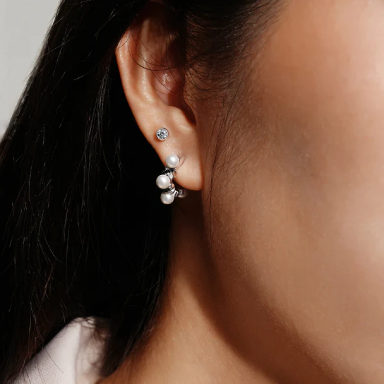 ANIA HAIE Two-Tone Sparkling Braided Shell Pearl Huggie Hoop Earrings