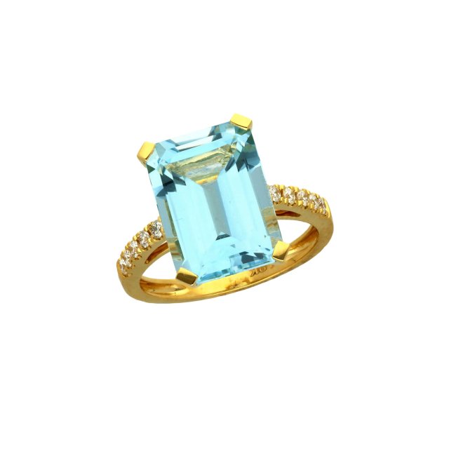 Μονόπετρο Δαχτυλίδι σε Κίτρινο Χρυσό 18Κ με Τοπάζ & Διαμάντια