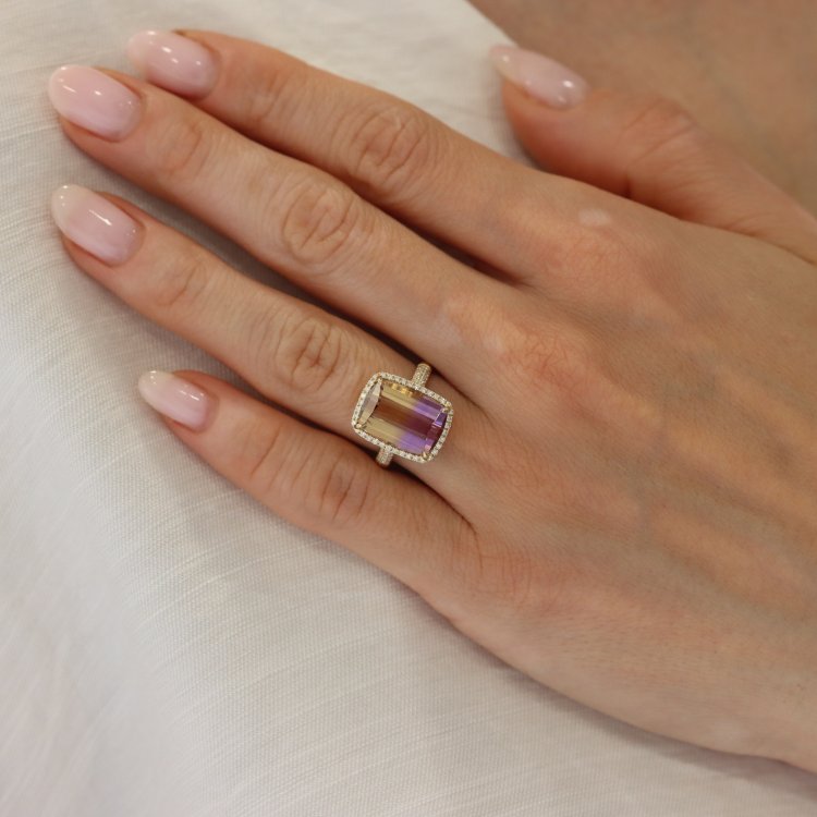 Δαχτυλίδι Ροζέτα σε Κίτρινο Χρυσό 18K με Αμετρίνη & Διαμάντια