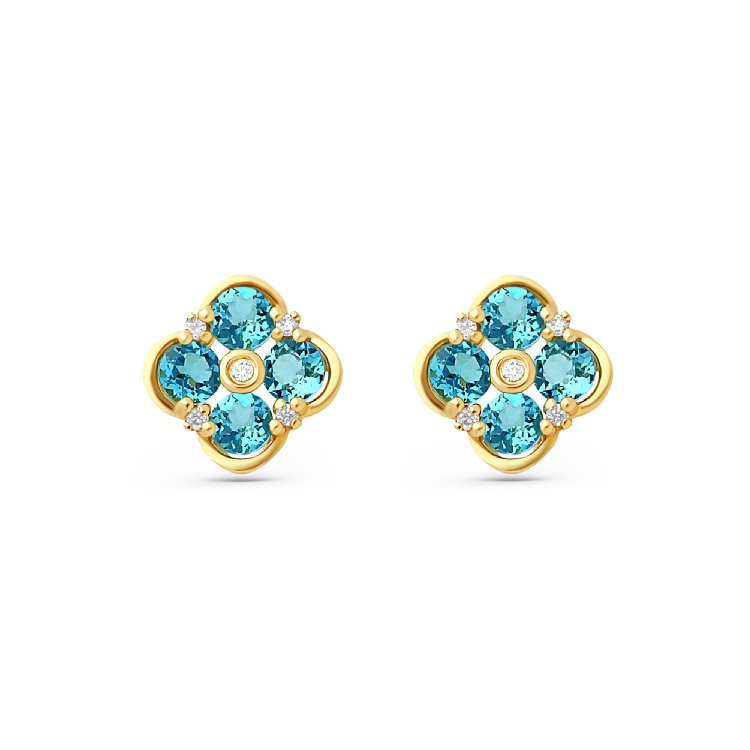 Σκουλαρίκια σε Κίτρινο Χρυσό 18Κ με Τοπάζ & Διαμάντια