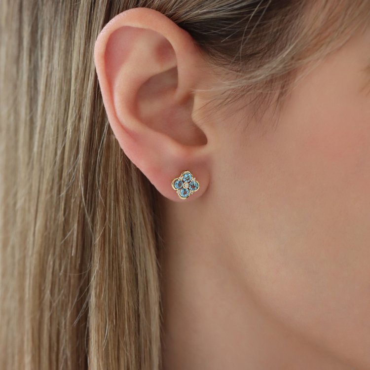 Σκουλαρίκια σε Κίτρινο Χρυσό 18Κ με Τοπάζ & Διαμάντια