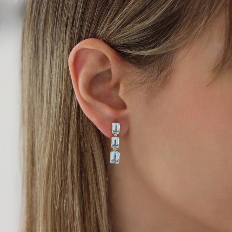 Σκουλαρίκια σε Κίτρινο Χρυσό 18Κ με Τοπάζ & Διαμάντια  