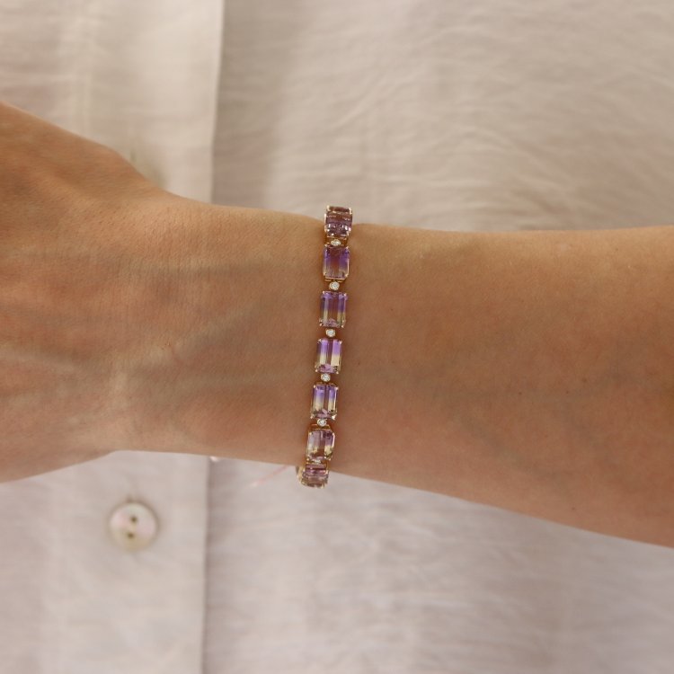 Βραχιόλι σε Κίτρινο Χρυσό 18Κ με Αμετρίνη & Διαμάντια 