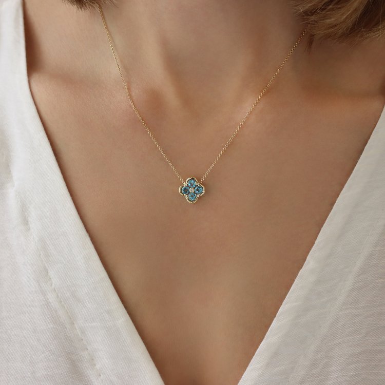 Κολιέ σε Κίτρινο Χρυσό 18Κ με Τοπάζ & Διαμάντια