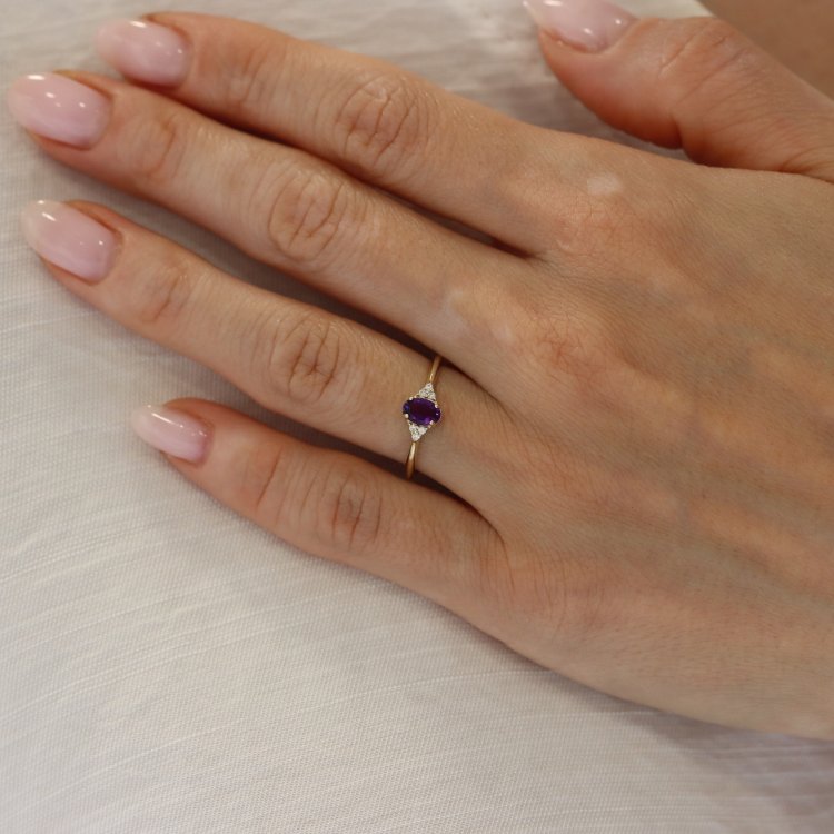 Δαχτυλίδι σε Κίτρινο Χρυσό 14Κ με Αμέθυστο & Ζιργκόν