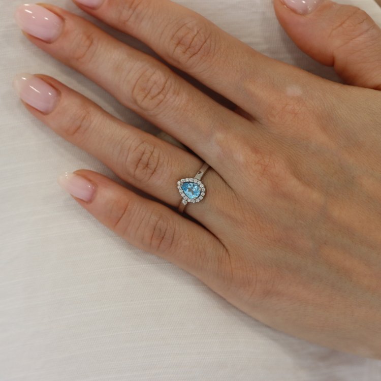 Δαχτυλίδι Ροζέτα σε Λευκό Χρυσό 14Κ με Τοπάζ & Ζιργκόν