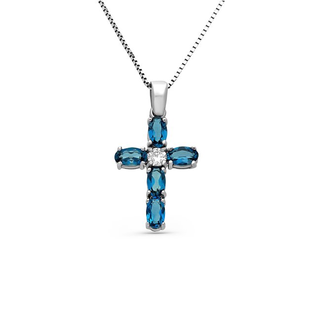 Σταυρός σε Λευκό Χρυσό 14Κ με Τοπάζ & Ζιργκόν