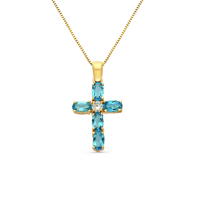 Σταυρός σε Κίτρινο Χρυσό 14Κ με Τοπάζ & Ζιργκόν