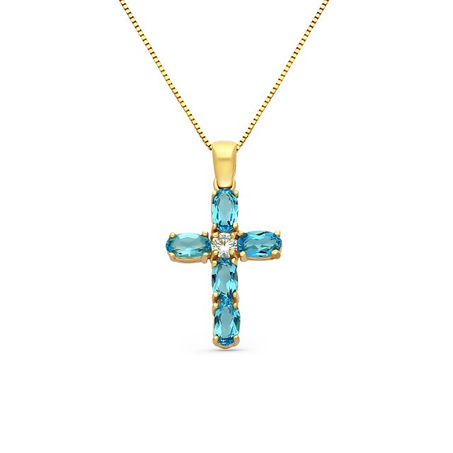Σταυρός σε Κίτρινο Χρυσό 14Κ με Τοπάζ & Ζιργκόν