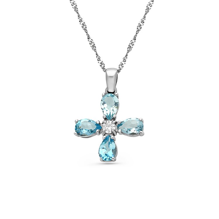Σταυρός σε Λευκό Χρυσό 14Κ με Τοπάζ & Ζιργκόν
