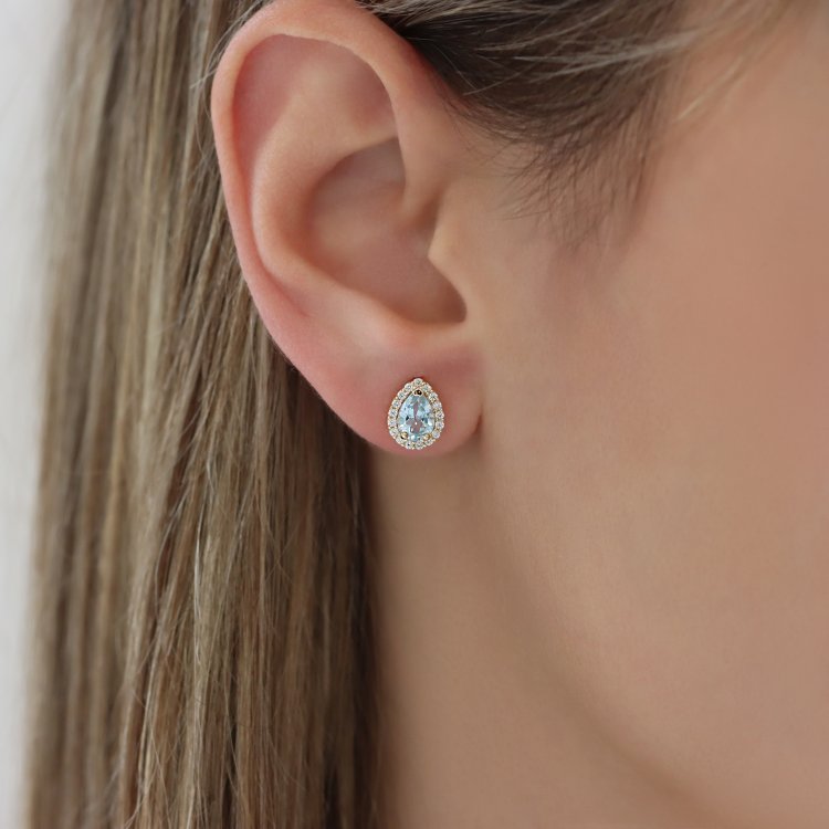 Σκουλαρίκια Ροζέτα σε Κίτρινο Χρυσό 14Κ με Τοπάζ & Ζιργκόν