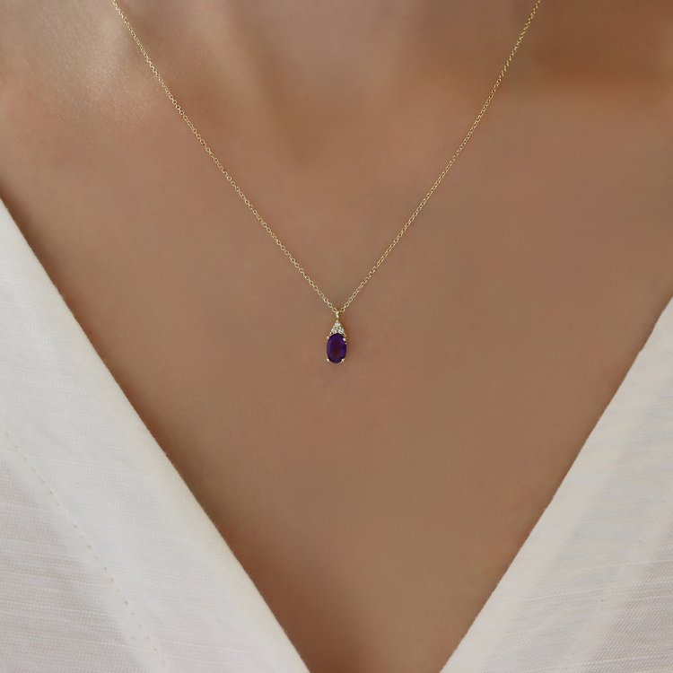 Κολιέ σε Κίτρινο Χρυσό 14Κ με Aμέθυστο & Ζιργκόν