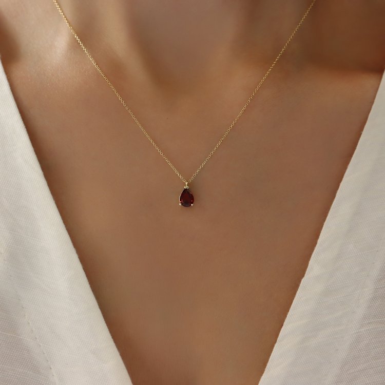 Κολιέ σε Κίτρινο Χρυσό 14Κ με Γρανάτη