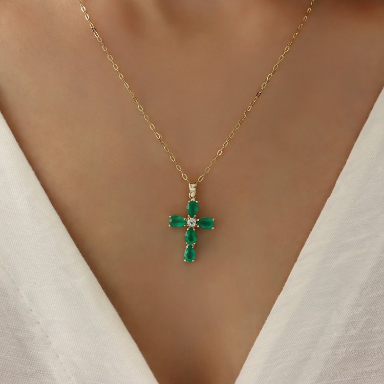 Σταυρός σε Κίτρινο Χρυσό 14Κ με Aχάτη & Ζιργκόν