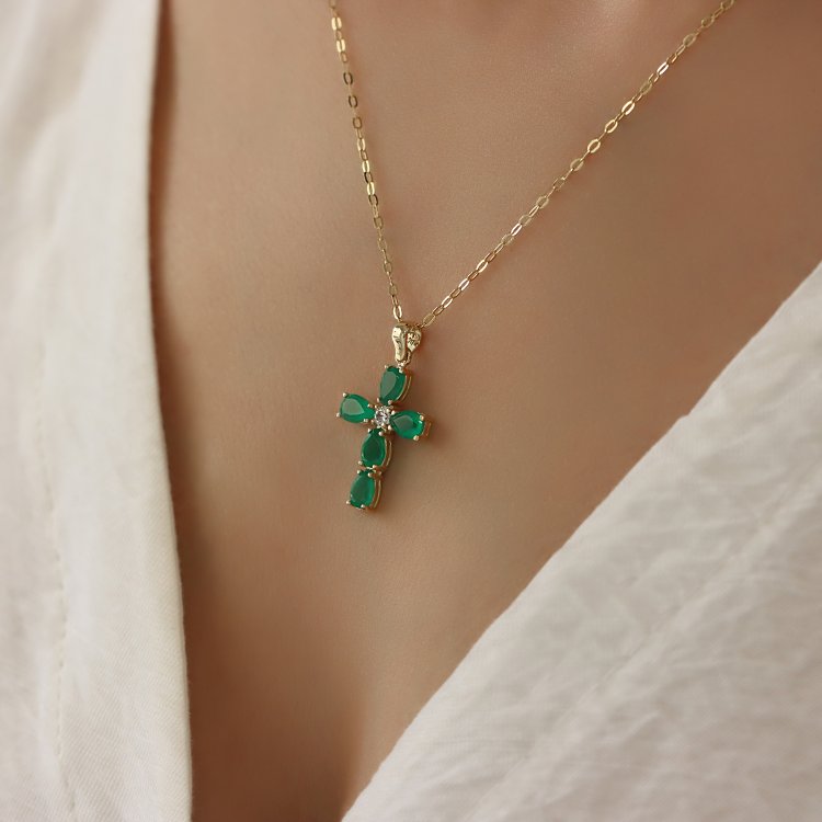 Σταυρός σε Κίτρινο Χρυσό 14Κ με Aχάτη & Ζιργκόν