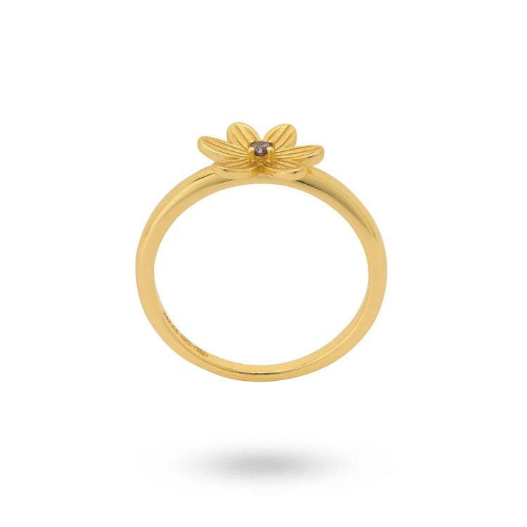 24KAE Ring with Flower and Pink Stone