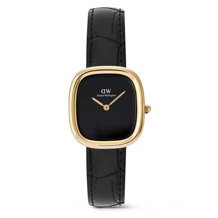 DANIEL WELLINGTON Margot Reading Onyx Ceramic Gold Βlack Leather Strap