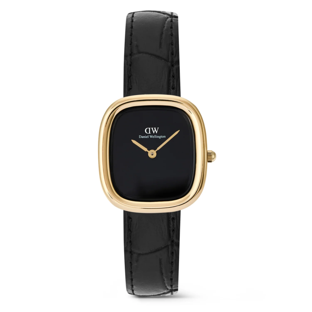 DANIEL WELLINGTON Margot Reading Onyx Ceramic Gold Βlack Leather Strap