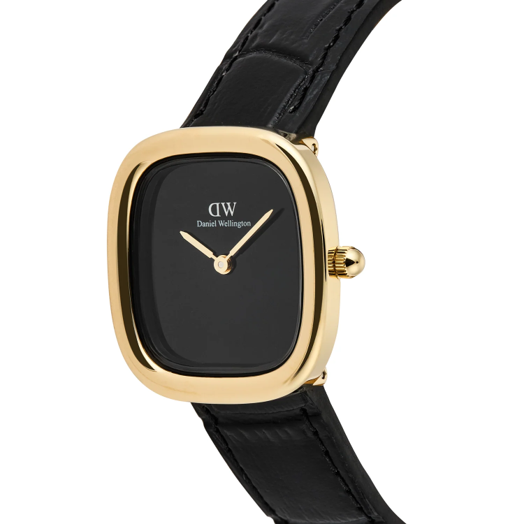 DANIEL WELLINGTON Margot Reading Onyx Ceramic Gold Βlack Leather Strap