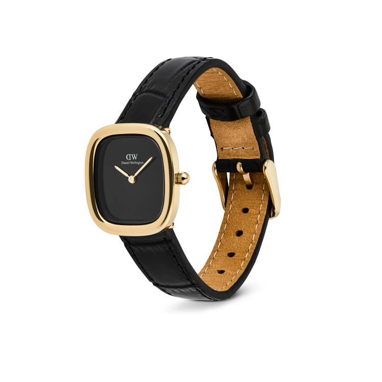 DANIEL WELLINGTON Margot Reading Onyx Ceramic Gold Βlack Leather Strap