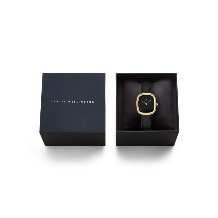 DANIEL WELLINGTON Margot Reading Onyx Ceramic Gold Βlack Leather Strap