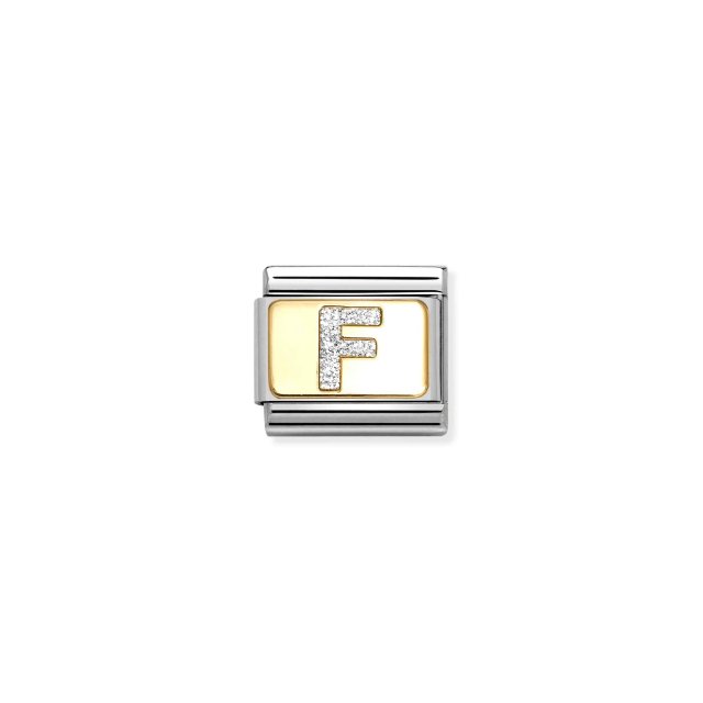 NOMINATION COMPOSABLE CLASSIC LINK SILVER LETTER F IN 18K GOLD & GLITTER ENAMEL