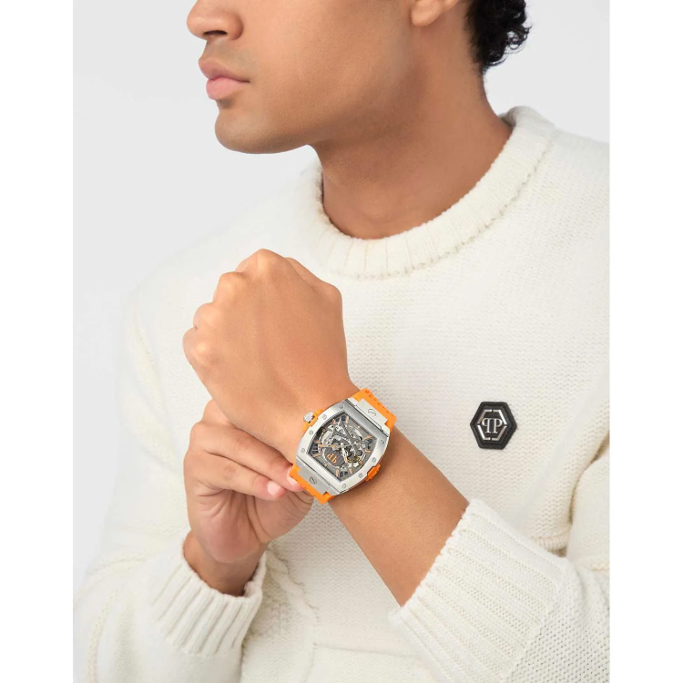 PHILIPP PLEIN The Skeleton 2.0 Limited Edition Automatic Orange Silicone Strap 