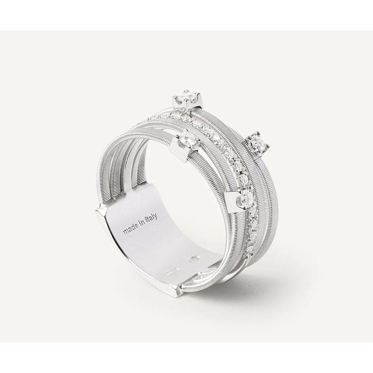 MARCO BICEGO GOA Five-band Ring with Diamonds in White Gold 18K
