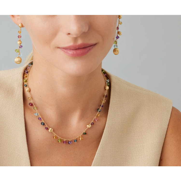 MARCO BICEGO AFRICA GEMSTONES Single-strand Mixed Gemstone Necklace in Yellow Gold 18K