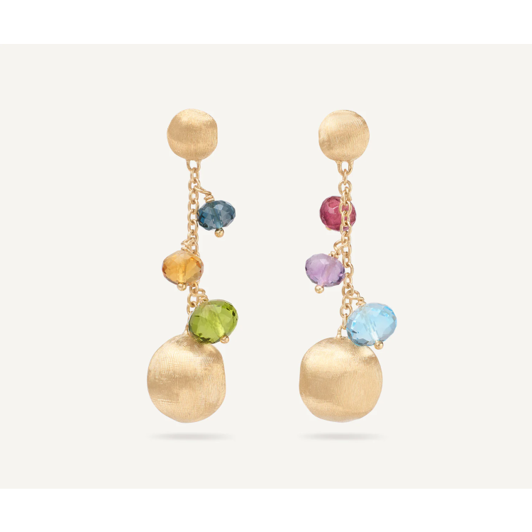 MARCO BICEGO AFRICA GEMSTONES Mixed Gemstone Short Drop Earrings in Yellow Gold 18K