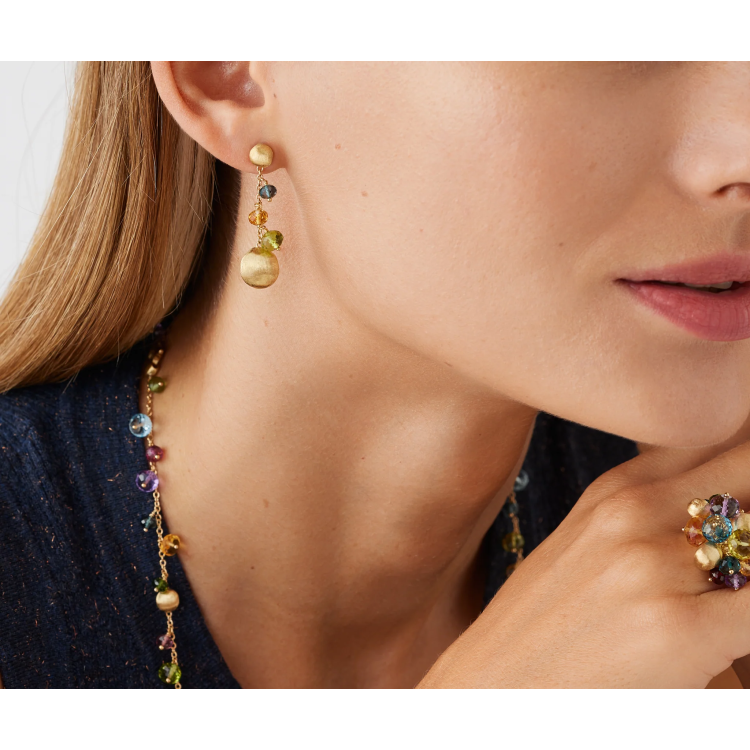 MARCO BICEGO AFRICA GEMSTONES Mixed Gemstone Short Drop Earrings in Yellow Gold 18K