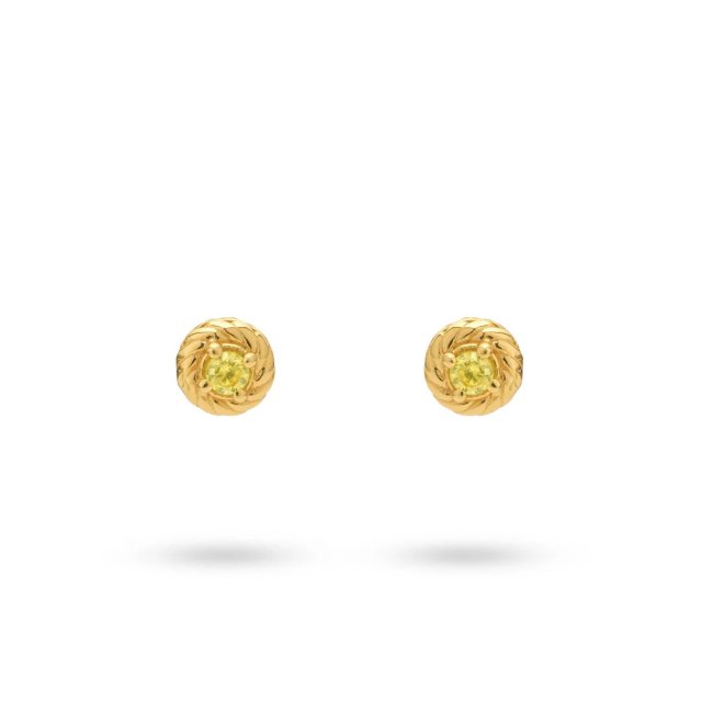 24KAE Earrings Earstud with Green Stone and Twisted Edge