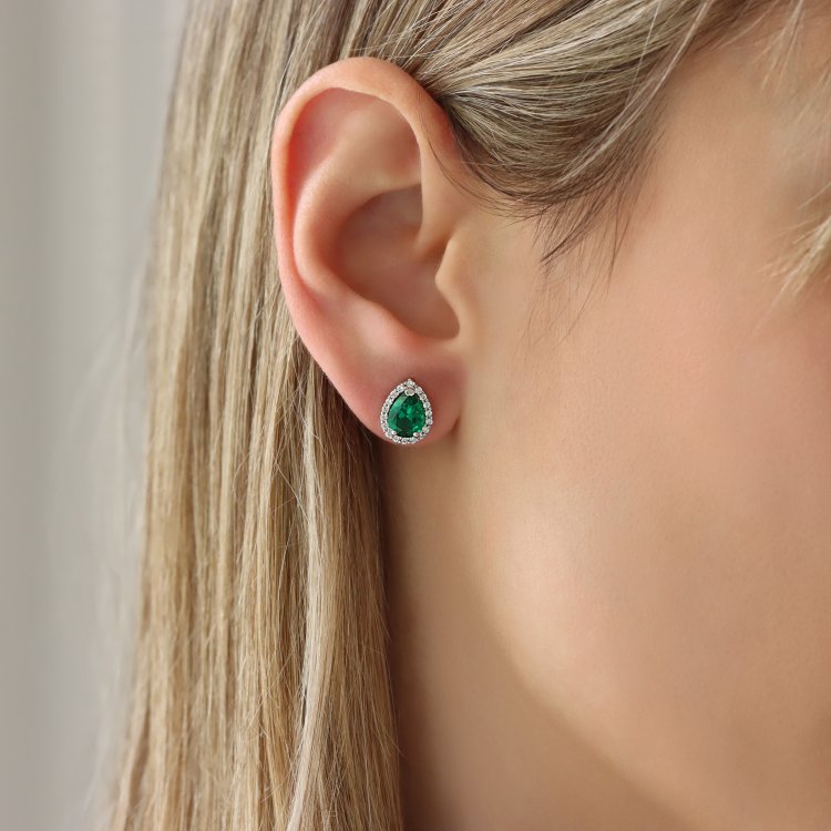 Rosette Earrings in White Gold 14Κ with Zircons