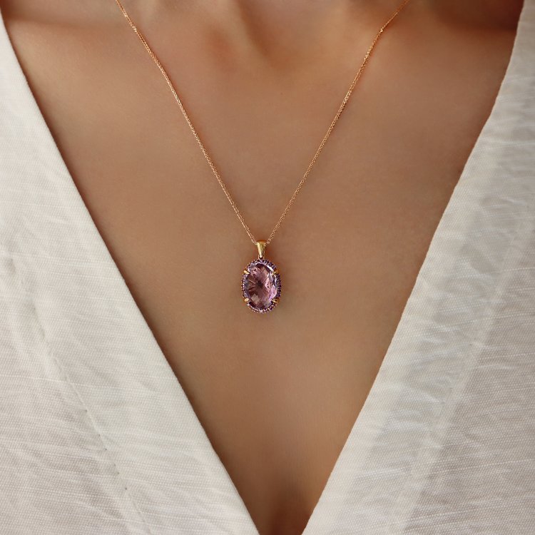 Rosette Pendant in Rose Gold 14K with Zircons