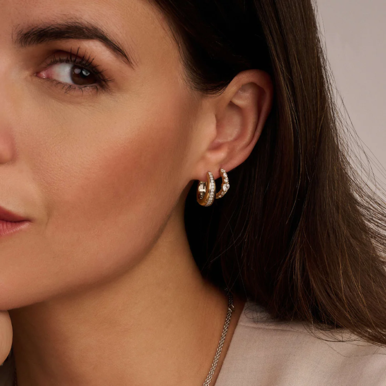 TI SENTO MILANO Two Tone Layered Hoops with Zircons in Silver 925