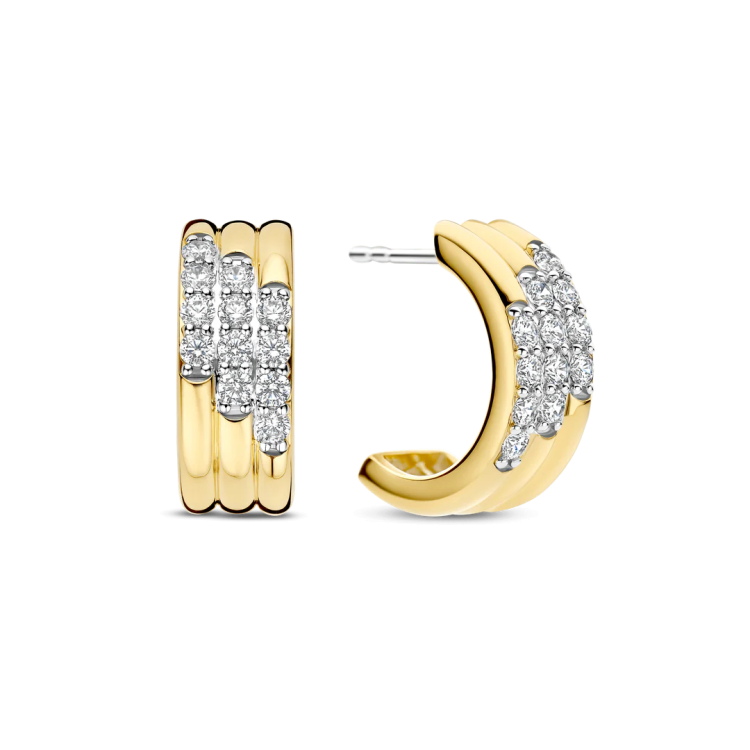 TI SENTO MILANO Gold Plated Stardust Layered Earrings with Zircons in Silver 925